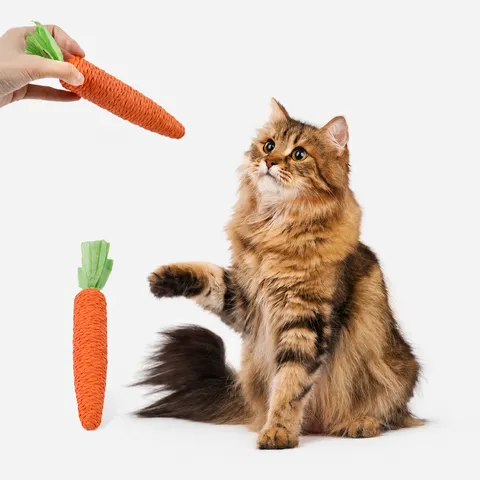 Lindo Juguete para Gatos Zanahoria Cuerda de Algodón Interactiva para Gatitos Alivio del Aburrimiento Suministros para Mascotas