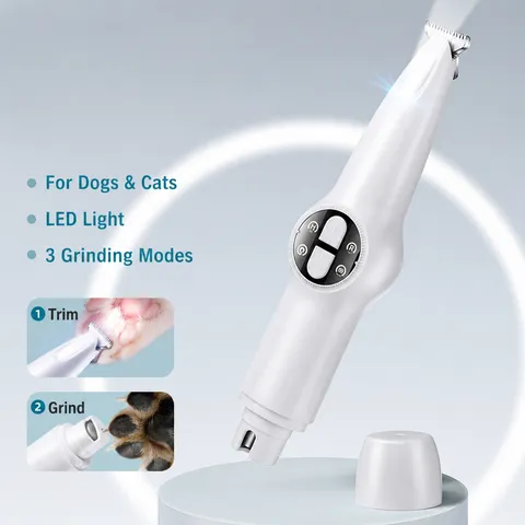 2 in 1 Haustier Haarschneider und Nagelchleifer Elektrischer Pfotenhaarschneider mit LED Licht USB Wiederaufladbar Hund Katze Pflegewerkzeug