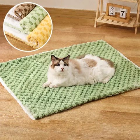 Couverture Chaude et Épaisse pour Animaux Domestiques à Carreaux Tapis de Sommeil pour Chat et Chien Tapis de Lit Moelleux en Polaire