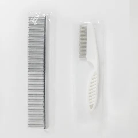 Pet Comb Cat And Dog Grooming Tool Stainless Steel Flea Comb Plastic Handle Pet Hair Remover Cleaning Brush