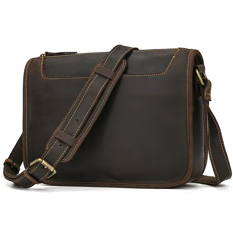 Vintage Genuine Leather Men Messenger Bag Retro Crazy Horse Cowhide Shoulder Bag Casual Business Crossbody Bag for Men