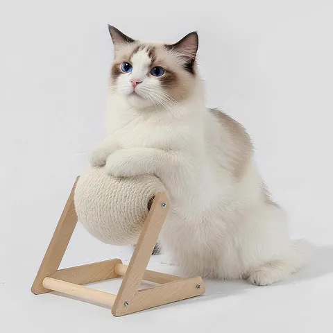 Sisal Cat Scratching Ball Wood Stand Vertical Cat Scratcher Toy Interactive Grinding Paws Pet Supplies For Kittens