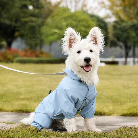 Wasserdichter Hunderegenmantel Reflektierender 4-Beiniger Hundejumpsuit Atmungsaktive Kapuze Regenjacke Haustierkleidung Für Hunde