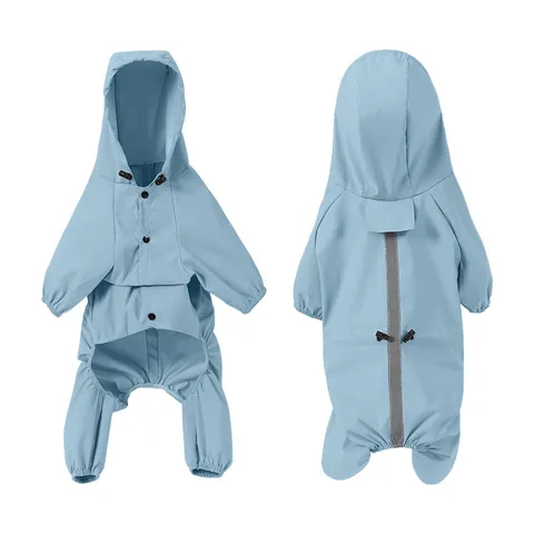Imperméable pour Chien Réfléchissant Combinaison à 4 Pattes Respirante Veste de Pluie à Capuche Vêtements pour Animaux