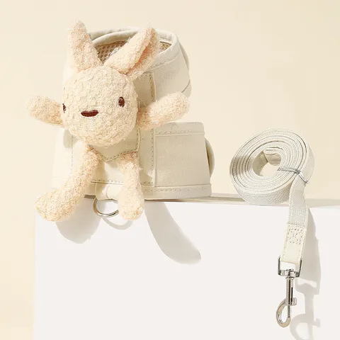 Cat Harness And Leash Set Cute Plush Rabbit Decoration Breathable Mesh Vest Adjustable Pet Walking Supplies