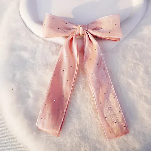 Pinza para el Cabello con Lazo de Doble Capa con Cinta para Mujer Malla Strass Larga Horquilla Estilo Coreano Accesorios para el Cabello Brillantes
