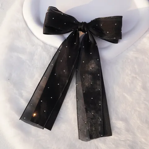 Pinza para el Cabello con Lazo de Doble Capa con Cinta para Mujer Malla Strass Larga Horquilla Estilo Coreano Accesorios para el Cabello Brillantes