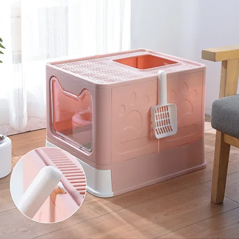 Caja de Arena para Gatos Cerrada Plegable con Cajón Grande Entrada Superior Inodoro para Gatos Desodorante A Prueba de Salpicaduras Artículos para Mascotas Gris
