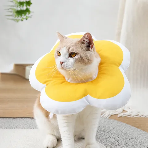 Soft Cotton Sunflower Pet Recovery Collar Cute Cat Dog Elizabethan Cone Adjustable Anti Lick Wound Healing Neck