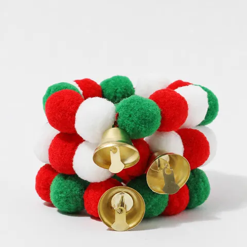 Christmas Pet Cat Dog Collar Festive Pom-Pom Bell Neck Strap Adjustable Puppy Holiday Party Decorative Jewelry