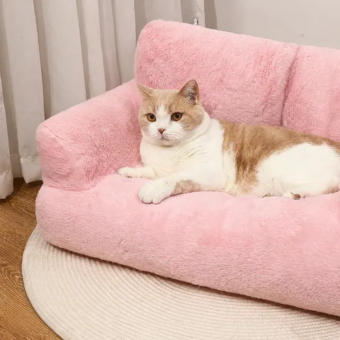 Fluffy Plush Pet Sofa Bed Soft Warm Cat Bed Cute Cloud Sofa With Optional Pillow For Cats And Small Dogs Indoor Use
