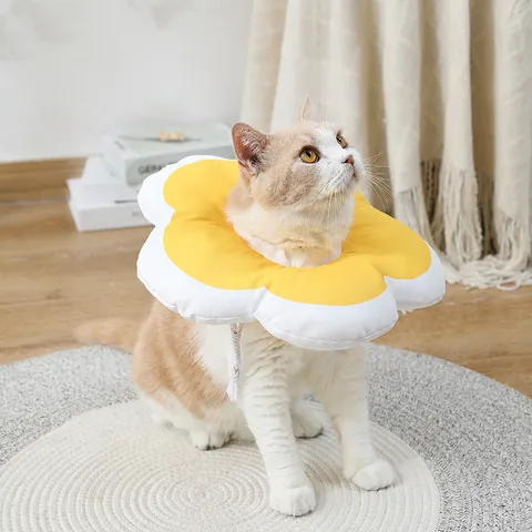 Soft Cotton Sunflower Pet Recovery Collar Cute Cat Dog Elizabethan Cone Adjustable Anti Lick Wound Healing Neck