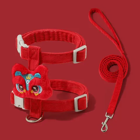 Chinese Leeuwendans Huisdier Tuigje en Lijn Set Schattige Pluche Leeuw Polyester Kat Borstband Kleine Dier Looplijn