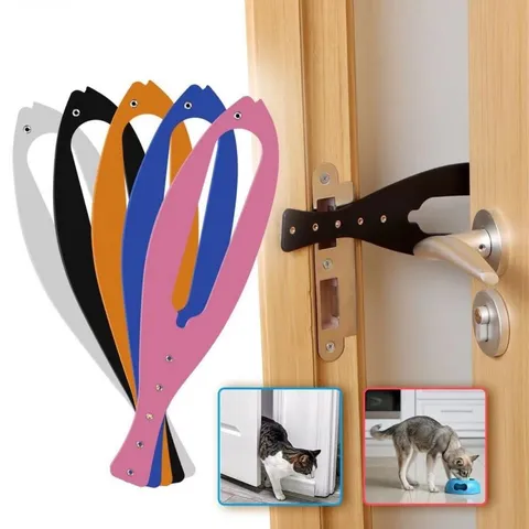Adjustable Pet Door Holder Plastic Fish Shape Punch-Free Cat Door Latch Stop Pet Separation Gate Accessory For Cats