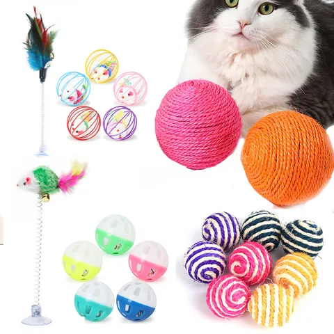 Interactief Kattenspeelgoed Sisal Bal Veren Muis Veer Teaser Bel Bal Huisdier Speelgoedset Voor Katten