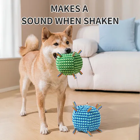 Dog Squeaky Polyester Plush Toy Ball Interactive Training Chew Teething Toy With Colorful Ribbons Soft Sound Ball For Puppy Pets