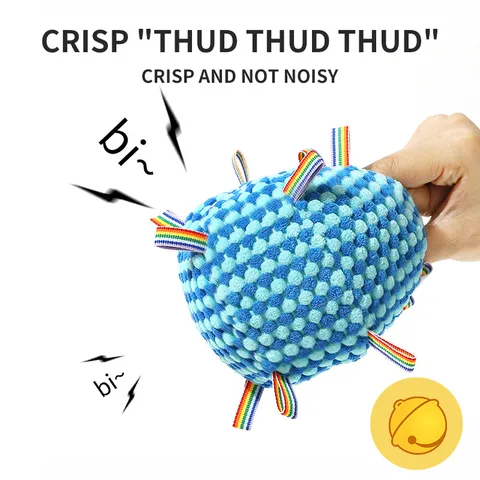 Dog Squeaky Polyester Plush Toy Ball Interactive Training Chew Teething Toy With Colorful Ribbons Soft Sound Ball For Puppy Pets