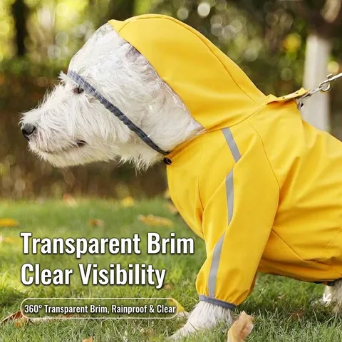 Imperméable pour Chien de compagnie Imperméable à Quatre Pattes Veste de Pluie pour Chiot avec Capuche transparente Bande Réfléchissante Vêtement d'Extérieur