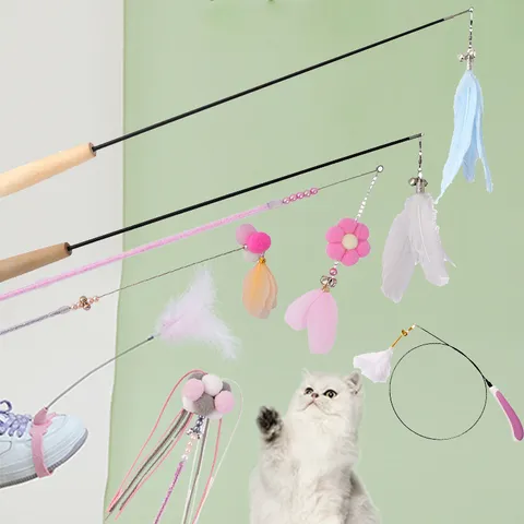 Varita Interactiva para Gatos Juguete para Gatos con Pluma y Campana Ventosa