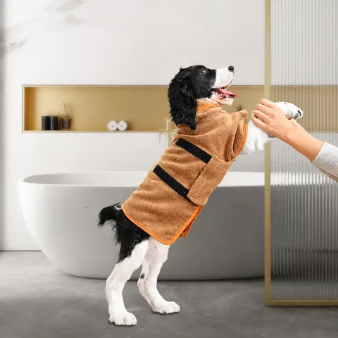 Albornoz de Microfibra para Mascotas Toalla de Perro de Secado Rápido Suave Absorbente Bata de Baño con Capucha Ajustable Suministros para Gatos Perros