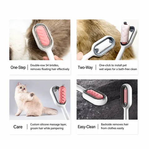 Pet Hair Removal Comb Cat And Dog Cleaning Brush With Wet Wipes Massage Grooming Tool Multi-functional Pet Supplies