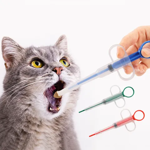 Pet Medicine Feeder Plastic Press Type Double Head Feeding Tool With Soft Silicone Tip For Cats Dogs