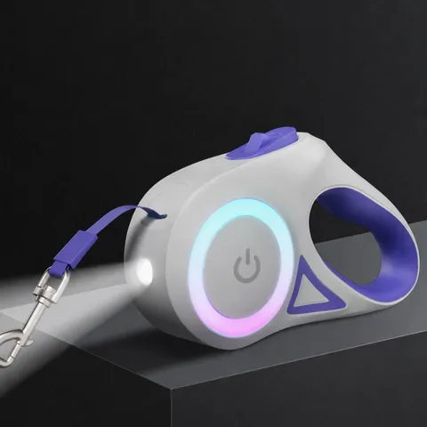 Laisse pour Chien Lumineuse LED Laisse pour Chien Rétractable Automatique Éclairage de Sécurité Nocturne pour Chiens Fournitures de Promenade