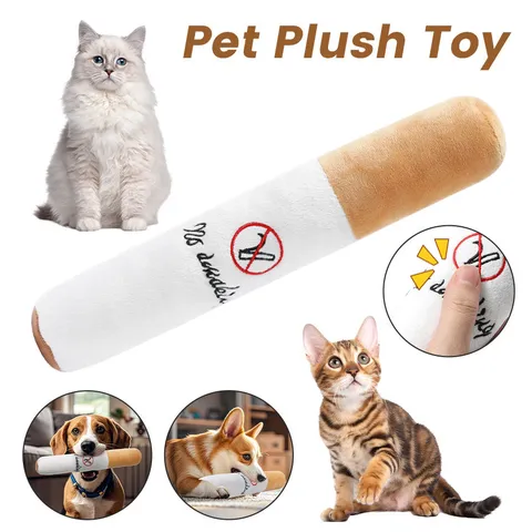 Funny Cigarette Shape Pet Plush Toy Squeaky Molar Chew Toy Soft Stuffed Toy Interactive Puppy Dog Cat Toy Gift