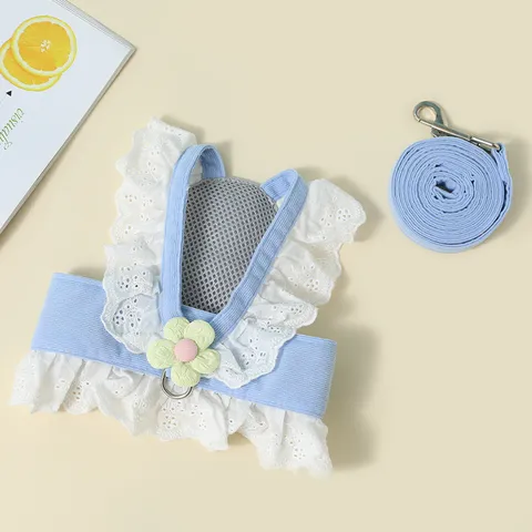 Huisdier Kat Hond Tuigje en Riem Set JK Stijl Bloemen Kant Vest Schattige Puppy Riem