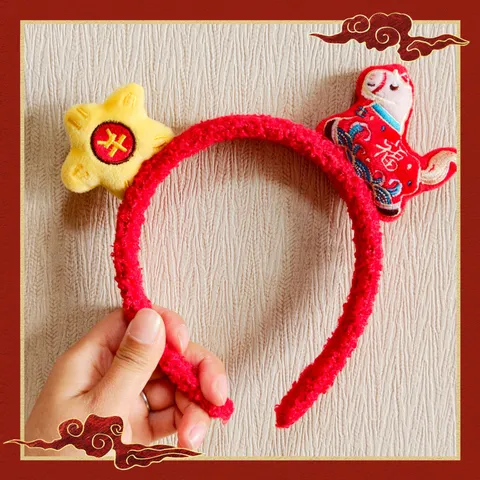New Year Cute Horse Plush Headband Cartoon Animal Hair Hoop Festival Party Hair Accessories For Adults Kids
