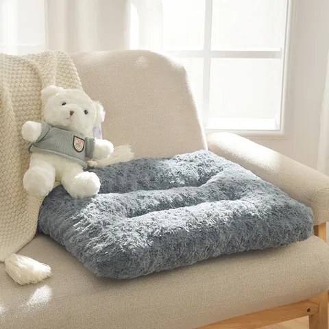 Long Plush Pet Bed Thick Soft Warm Square Non-Slip Cat Dog Mat Small Medium Pets Sleeping Pad