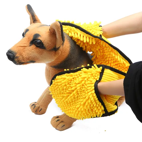 Toalla Absorbente para Mascotas Chenille Toalla de Baño para Perros Secado Rápido Suave Microfibra Guante de Limpieza con Bolsillo