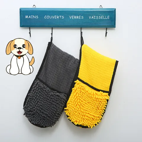 Toalla Absorbente para Mascotas Chenille Toalla de Baño para Perros Secado Rápido Suave Microfibra Guante de Limpieza con Bolsillo