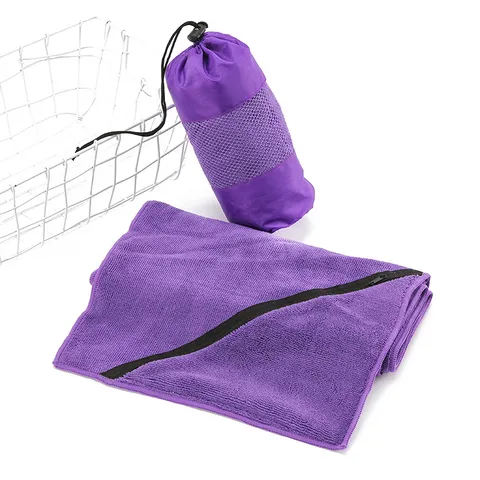 Microfiber Sports Towel Quick Dry Fitness Gym Towel With Zipper Pocket Portable Outdoor Travel Workout Sweat Absorbent Towel