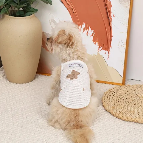 Summer Breathable Pet Dog Vest Cute Cartoon Bear Print Small Dog Mesh Tank Top Pet Apparel