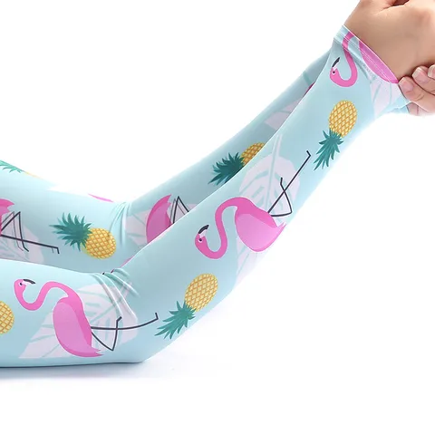 Women Summer Ice Silk Sun Protection Arm Sleeves UV Protection Long Outdoor Cycling Driving Flamingo Printed Arm Sleeves