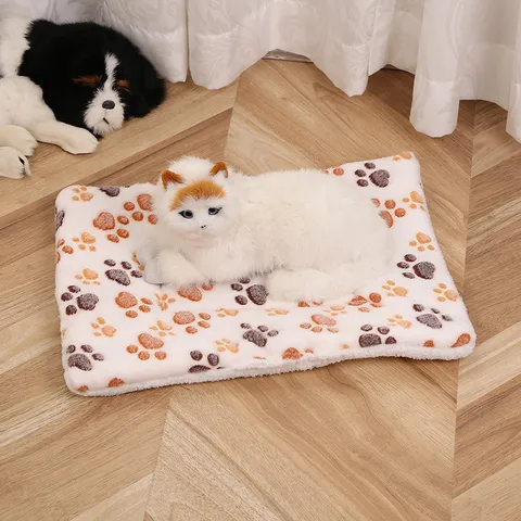 Pet Blanket Thickened Warm Flannel Cute Cartoon Dog Cat Sleeping Mat Soft Fleece Puppy Bed