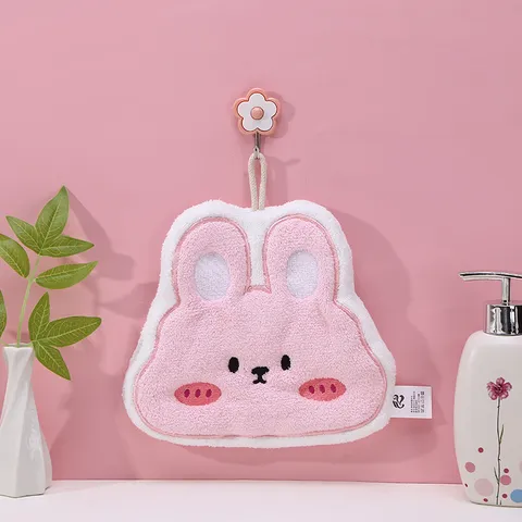 Cute Animal Hanging Hand Towel Thickened Absorbent Coral Fleece Washcloth Cartoon Pattern For Kitchen And Bathroom