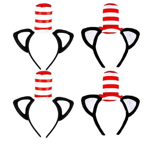 Lolita Red And White Striped Cat Ear Headband Cosplay Costume Set Cute Animal Hair Hoops Party Hair Accessories