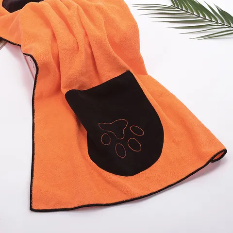 Toalla de Microfibra para Mascota Con Bolsillo Toalla de Baño Absorbente para Perro Toalla de Limpieza Con Bordado de Pata