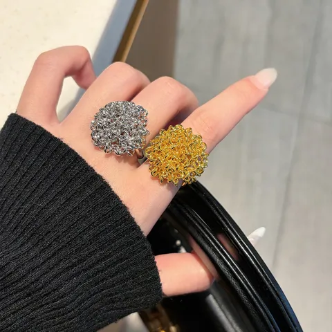 Anello Aperto in Metallo Stile Europeo Americano Fuochi d'Artificio Avvolto in Maglia Regolabile Anello da Indice per Donna