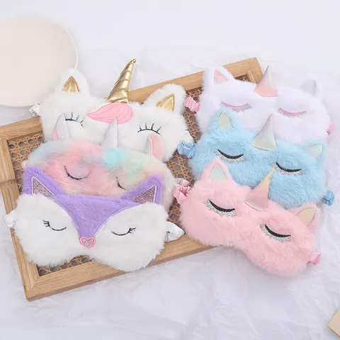 Plush Cartoon Animal Sleep Eye Mask Gradient Colorful Unicorn Fox Sleeping Mask Soft Warm Eye Cover For Women Men Travel Rest