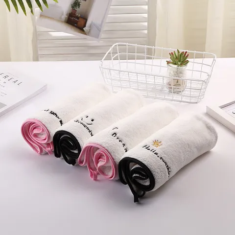 Coral Velvet Dry Hair Cap Thickened Water Absorbent Quick Drying Cute Embroidery Hair Turban Bath Towel For Women