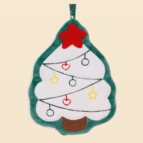 Christmas Coral Fleece Hand Towel Cartoon Santa Tree Snowman Kitchen Bathroom Hanging Absorbent Towel Holiday Gift