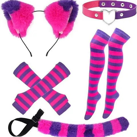 Halloween Cosplay Cat Woman Headband Tail Choker Costume Set Anime Animal Ears Hair Hoops Party Dress Up Accessories