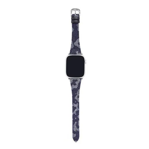 Cinturino per Orologio in Denim e Pelle Bovina Stampa Leopardo Per Apple Watch Cinturino Compatibile Serie iWatch Ricambio di Moda