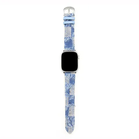 Cinturino di Ricambio per Smartwatch Tessuto a Quadri Giuntato Pelle Bovina Con Fibbia ad Ardiglione Accessorio Moda Unisex