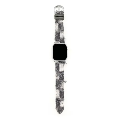 Cinturino di Ricambio per Smartwatch Tessuto a Quadri Giuntato Pelle Bovina Con Fibbia ad Ardiglione Accessorio Moda Unisex
