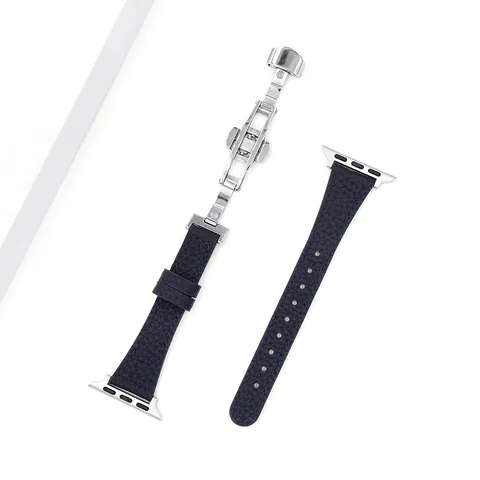 Cinturino per Orologio in Vera Pelle Motivo Litchi Con Fibbia a Farfalla di Ricambio Per Apple Watch Series Accessori