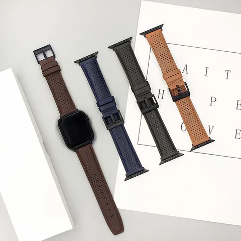 Cinturino per Orologio Perforato in Vera Pelle per Smartwatch Cinturino di Ricambio Comodo e Traspirante